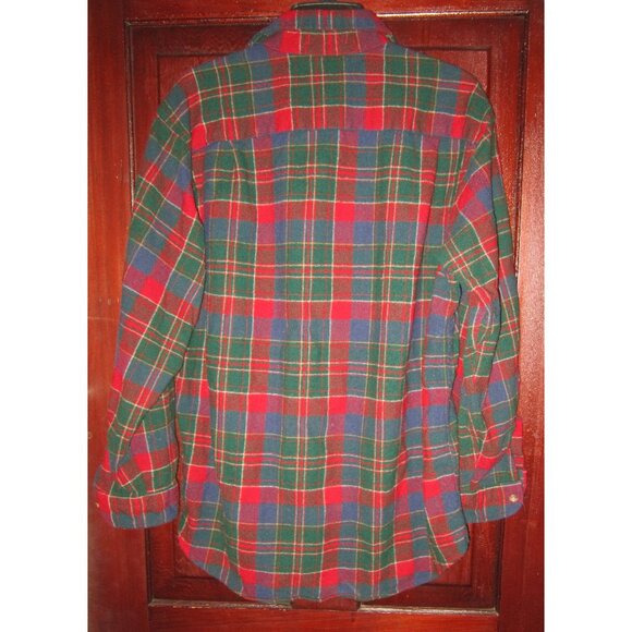 Pendleton Vintage L Button Shirt Top 100% Wool Flannel Plaid Red Green USA Warm - Picture 2 of 3